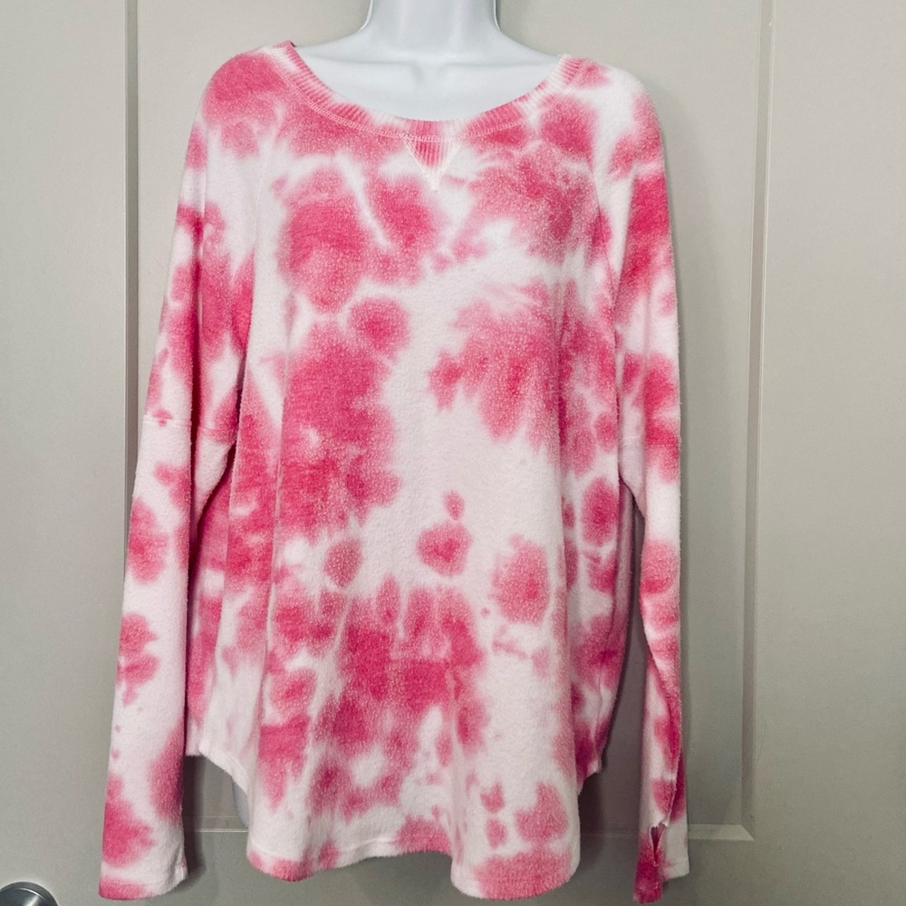 Theo & Spence Pink & White XL Tie Dye Sweater With Thumbholes
